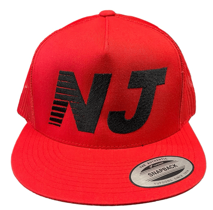 NEW Jersey Trucker Hat Black on Red