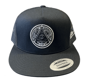 Jersey Evil Eye Trucker Hat White on Black