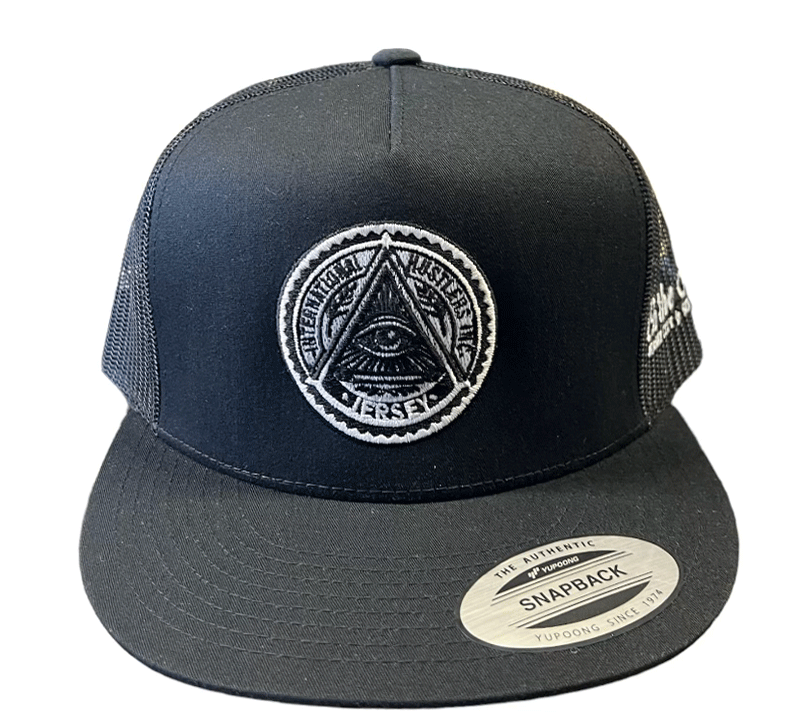 Jersey Evil Eye Trucker Hat White on Black