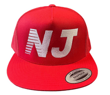 Load image into Gallery viewer, NEW Jersey Trucker Hat White on Red