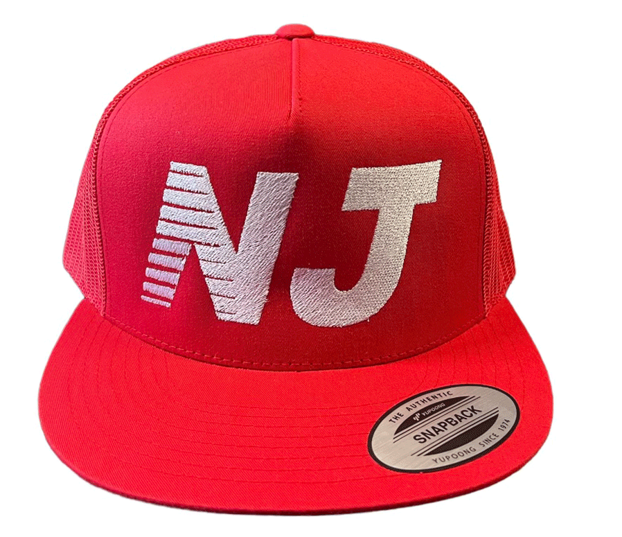 NEW Jersey Trucker Hat White on Red