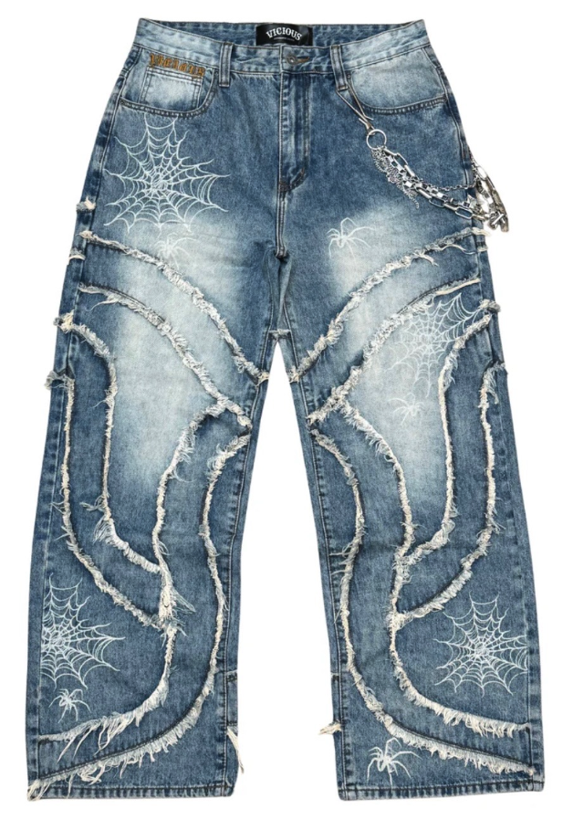 Vicious Baggy Spyder Web Denim Antique Blue – OntheAveShop